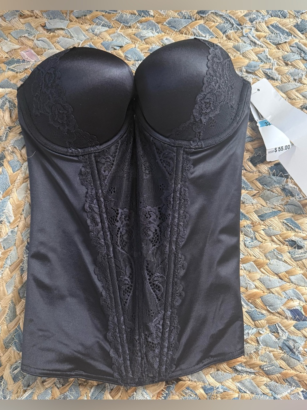 LAST CHANCE!! NWT JEZEBEL Black Push Up Lace-Panel Bustier